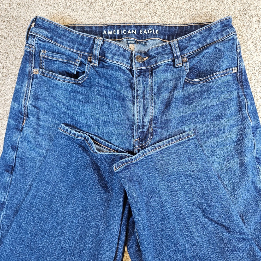American Eagle Mom Jeans Womens 16 Short Blue Denim High Rise Stretch Real Good
